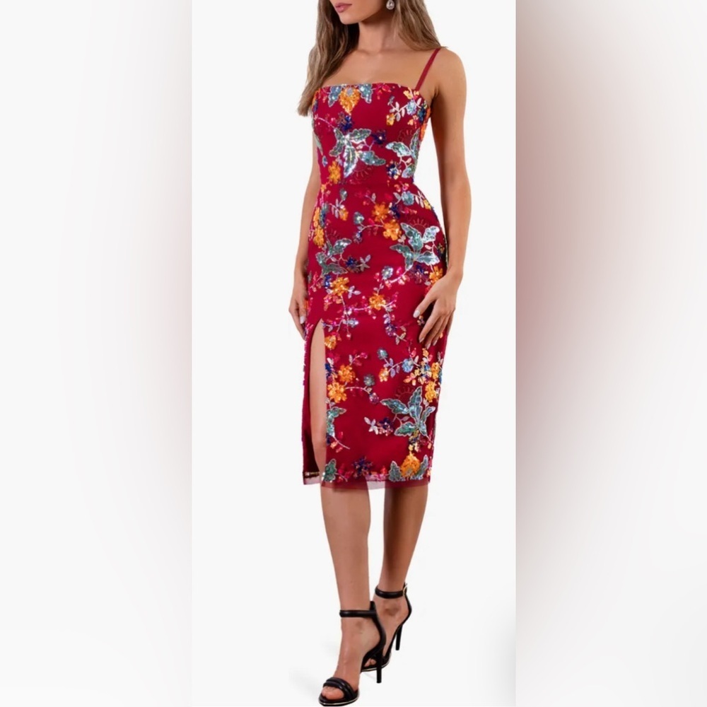 EUC Helsi- Sonya Floral Sequin Cocktail Midi Dress. Size XS